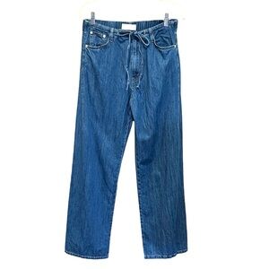 Zara women’s wide leg tie waist blue denim jeans size 4